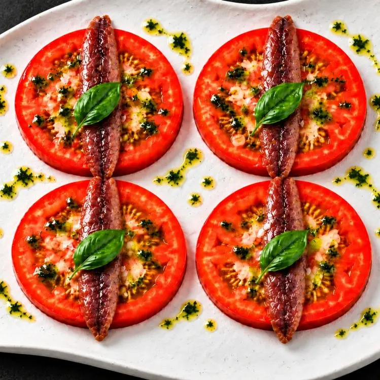 Tomate de nuestra huerta con anchoas