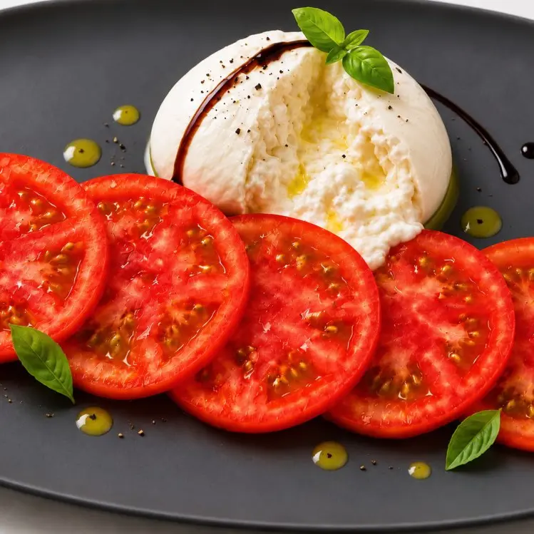 Tomate de nuestra huerta con burrata y salsa balsámica